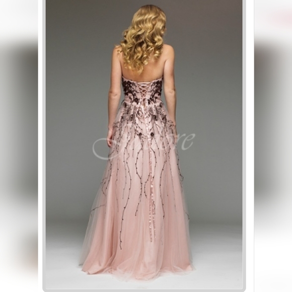 Grad Prom Embroidered & Beaded Gown. Pink w Brown Stunning! - Picture 3 of 11